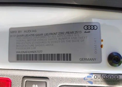 2017 Audi A4 2.0T Season Of Audi Premium z USA, uszkodzony, nr VIN WAUDNAF42HN057377